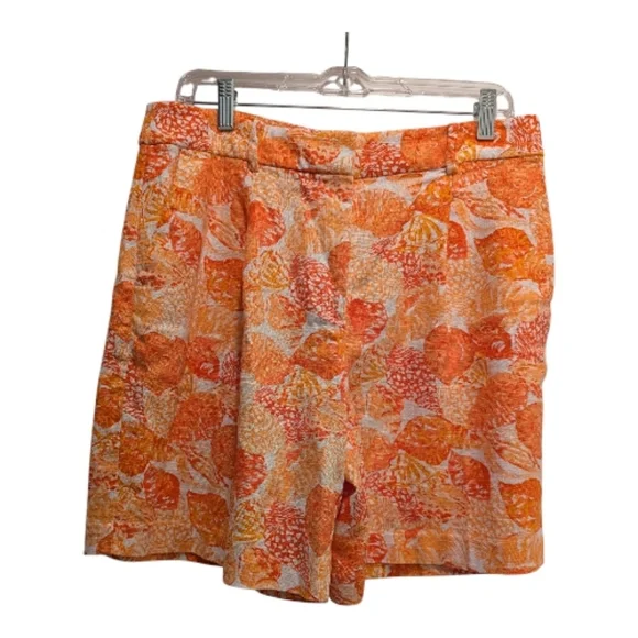 LOFT The Peyton Bermuda Shorts Linen Blend Baked Gold White Orange Size 8 NWOT - Picture 3 of 15